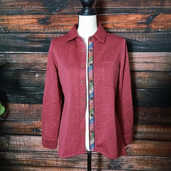 Soft Surroundings Willow Sweater Jacket PS Small Petite Shacket Embroidered Snap - Picture 2 of 11